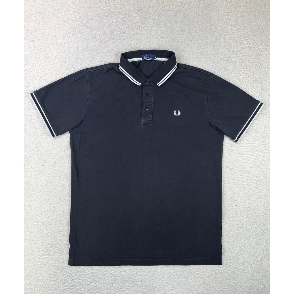 Fred Perry Polo Shirt Mens Large Black Twin Tipped Cotton Jersey Casual
